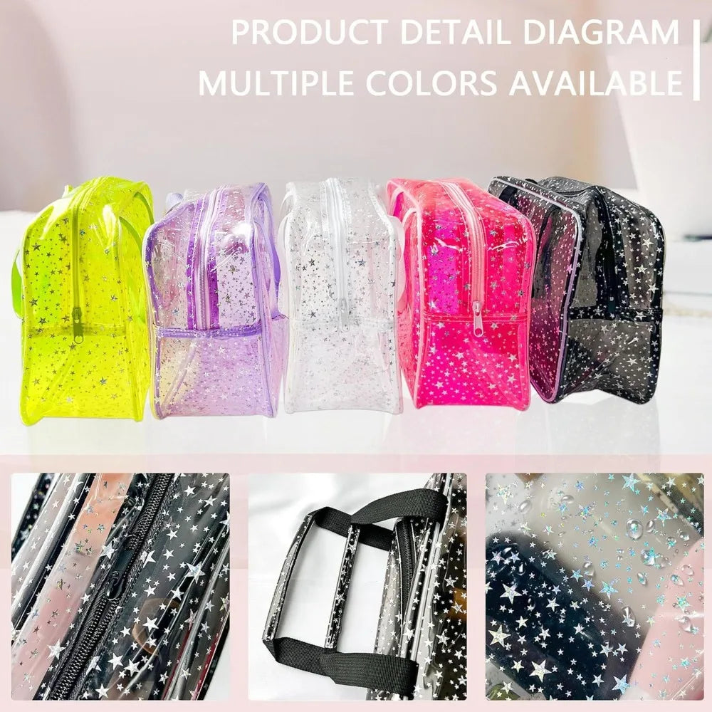 Fashion Clear PVC Star Cosmetic Bag Waterproof Transparent Travel Toiletry Bag Large Capacity Zipper Summer Beach Swimming Bag