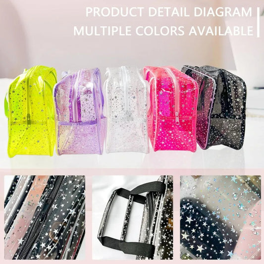 Fashion Clear PVC Star Cosmetic Bag Waterproof Transparent Travel Toiletry Bag Large Capacity Zipper Summer Beach Swimming Bag