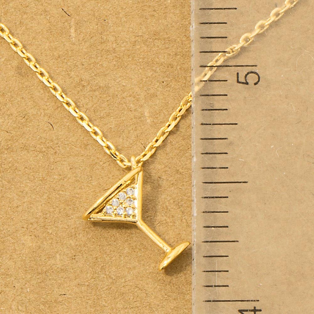 Fame Accessories - Gold Dipped Cz Martini Pendant Necklace: S