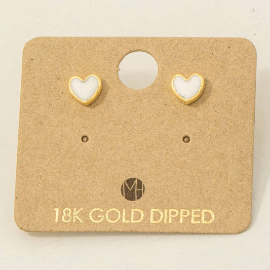 Fame Accessories - Gold Dipped Mini Enamel Heart Stud Earrings: WH