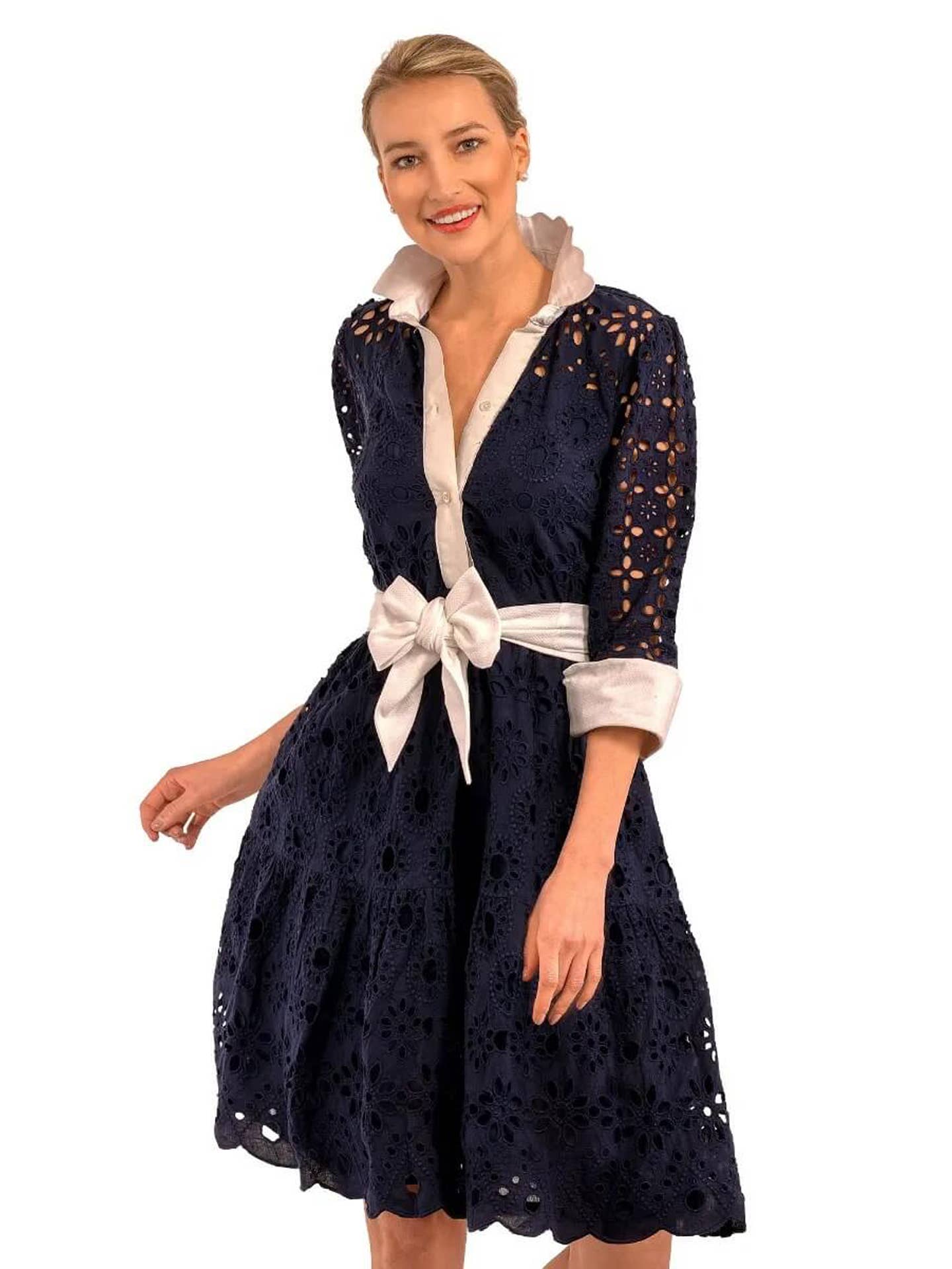 Gretchen Scott LLC - Little Bo Peep Dress - La Di Da: Navy / M