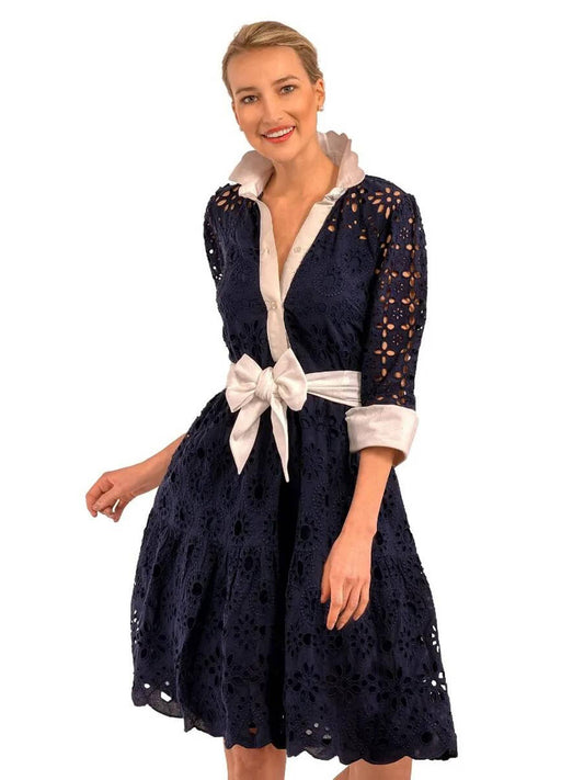 Gretchen Scott LLC - Little Bo Peep Dress - La Di Da: Navy / M