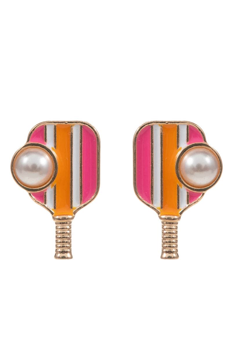 Designature New York - Pickleball Enamel With Pearl Post Earrings Gameday: Pink / ONE