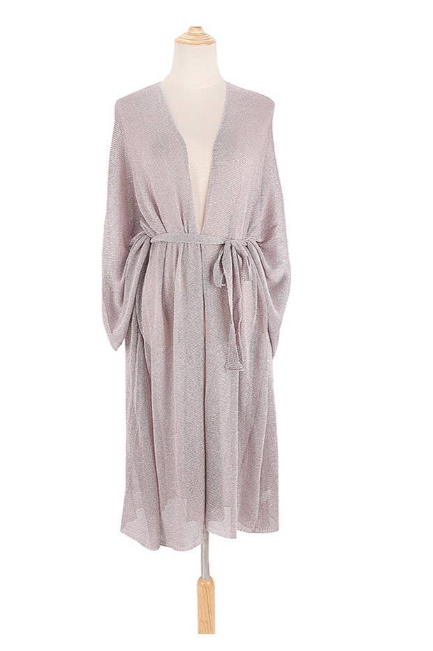 Rosa Clothing - Rose Gold Sparkle Sheer Kimono Beach Bikini CoverUp Robe: Rose Gold / M