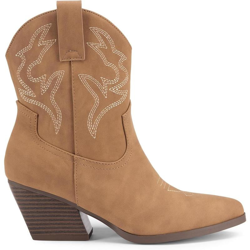 Women'S Cowboy Cowgirl Boots Embroidered Stitched Short Western Boots Low Chunky Heel Pointed Toe Ankle Booties