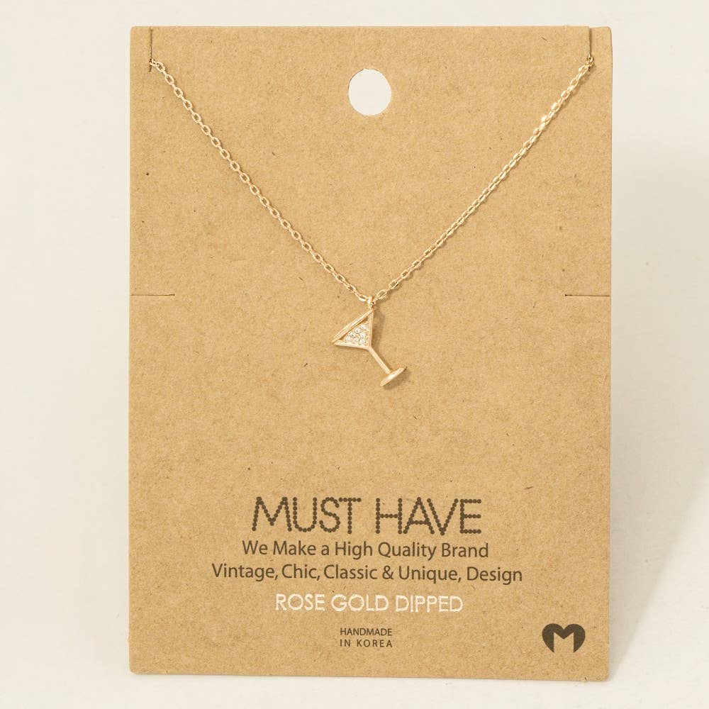 Fame Accessories - Gold Dipped Cz Martini Pendant Necklace: G