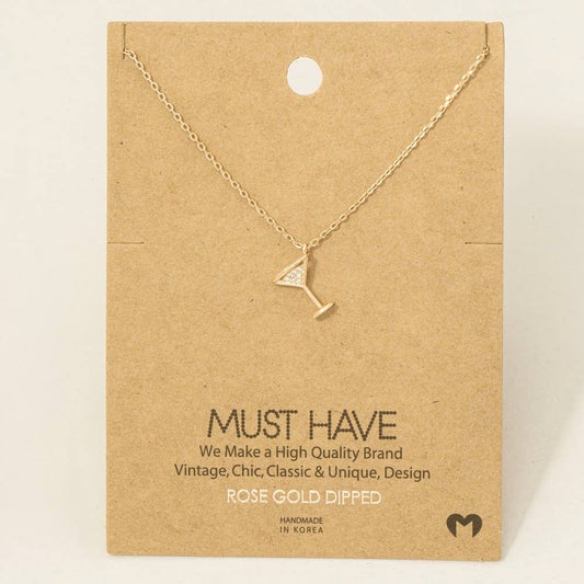 Fame Accessories - Gold Dipped Cz Martini Pendant Necklace: R