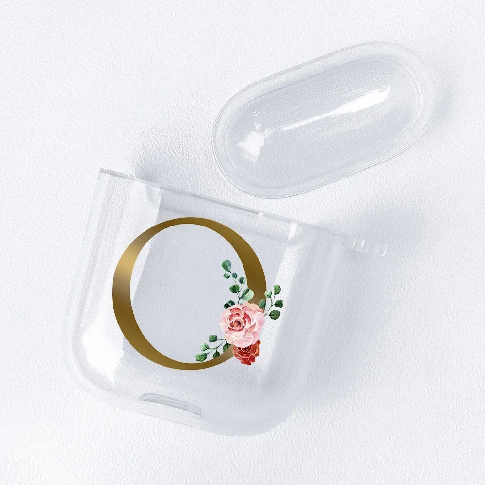 Rose Gold Alphabet Letter Clear Earphone Case For Apple AirPods 4 3rd 2 Pro2 Transparent Cover For Airpod 1 3 Protective Fundas