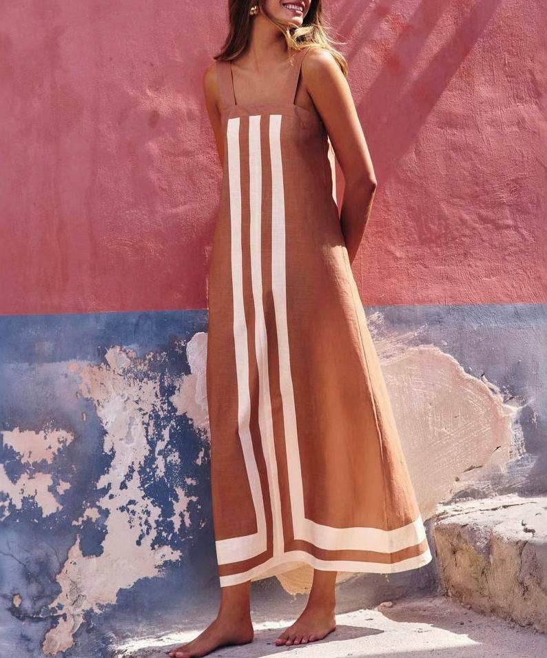 Rosa Clothing - Colorblocked resort slip maxi dress: Red / M