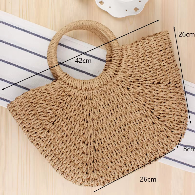 Woven Rattan Bag round Straw Shoulder Bag Small Beach Handbags Women Summer Hollow Handmade Messenger Crossbody Bags