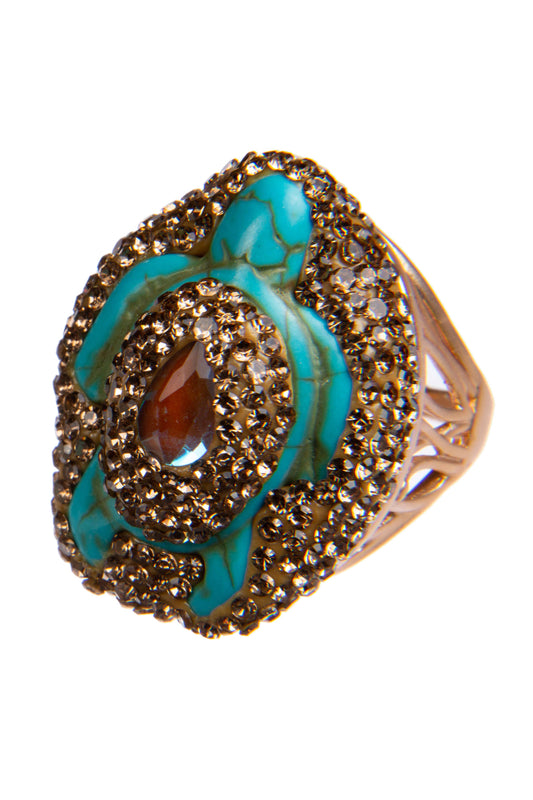Ole - Turtle Turquoise Rhinestone Alloy Ring