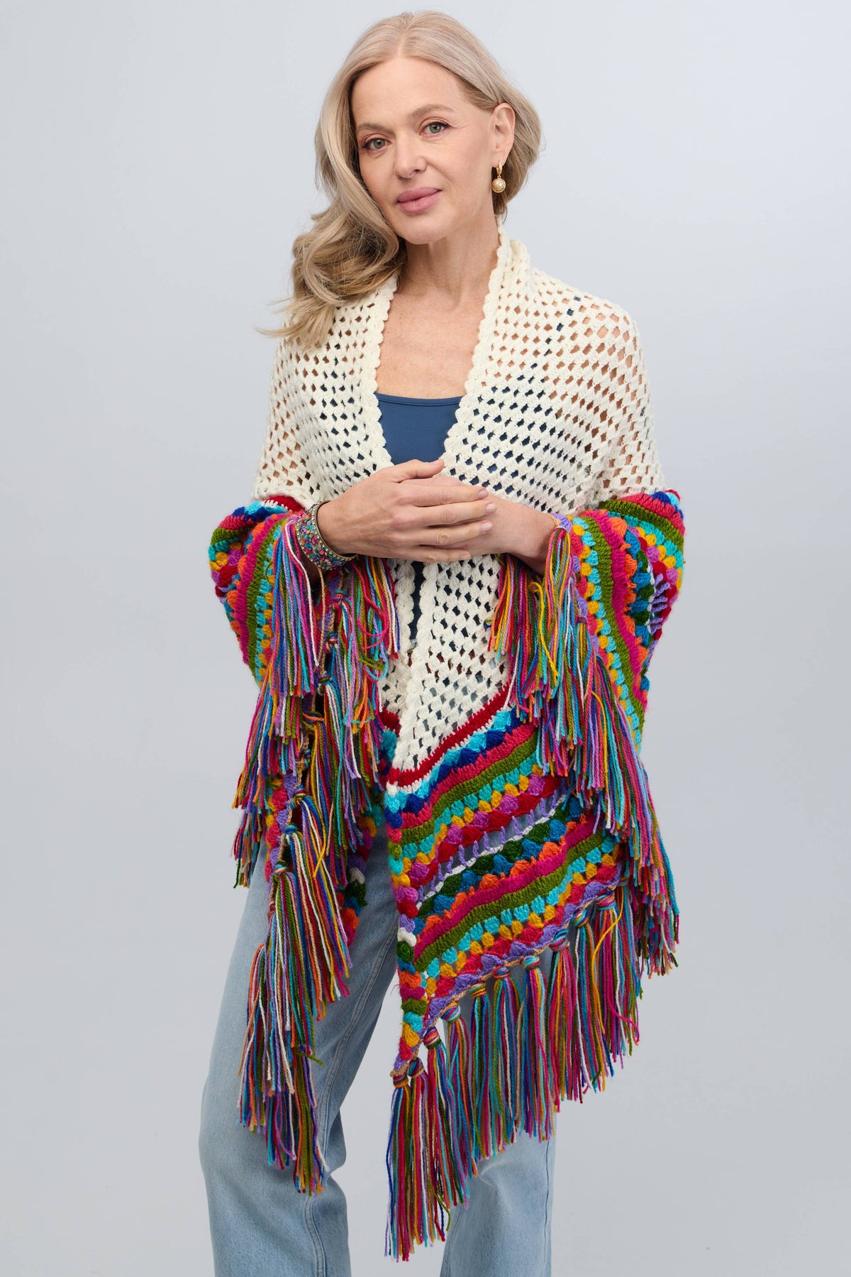 SAACHI - Rainbow Crochet Fringe Wrap