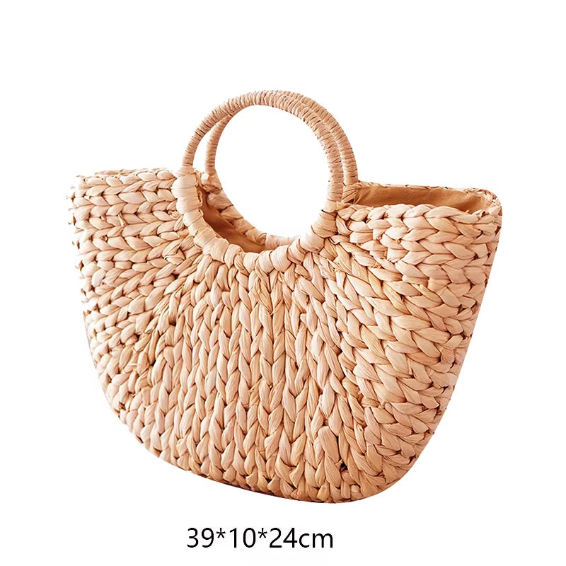 Woven Rattan Bag round Straw Shoulder Bag Small Beach Handbags Women Summer Hollow Handmade Messenger Crossbody Bags