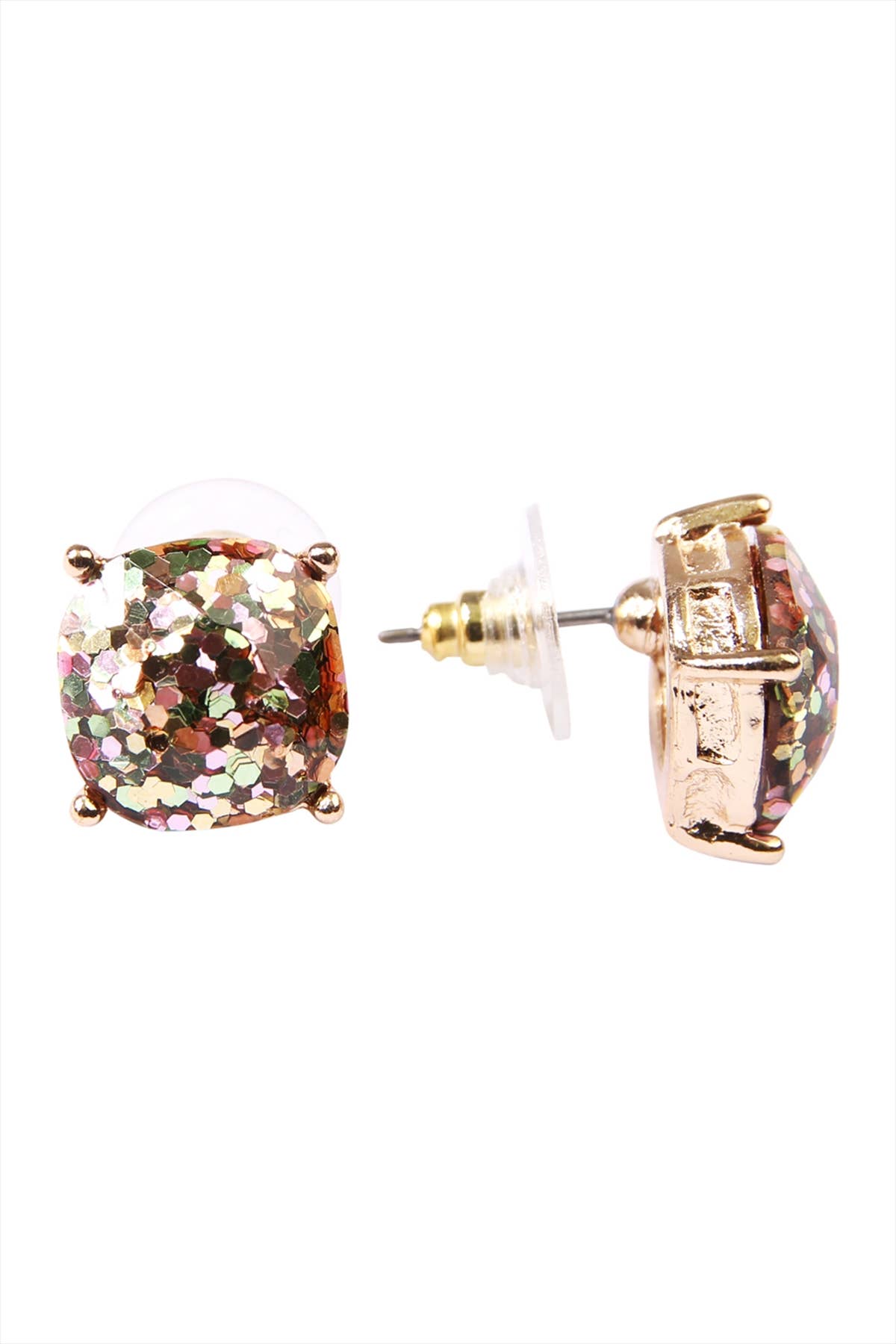 MYS Wholesale Inc - Shiny Cushion Glitter Earring: Multicolor Gold