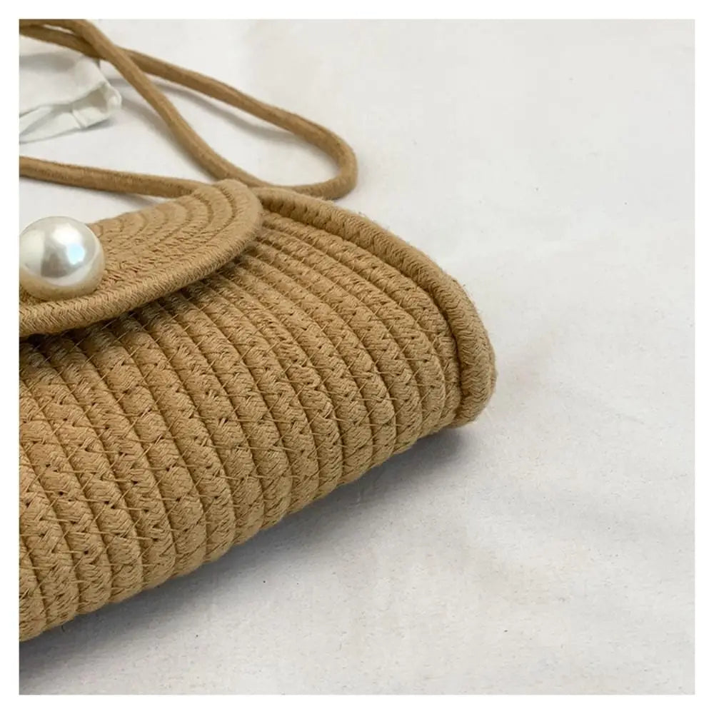 Simple Hollow Weave Straw Bag Beach Handbag Bohemian Style Beach Bag Cotton Rope Large Capacity Raffia Shoulder Bag Travel