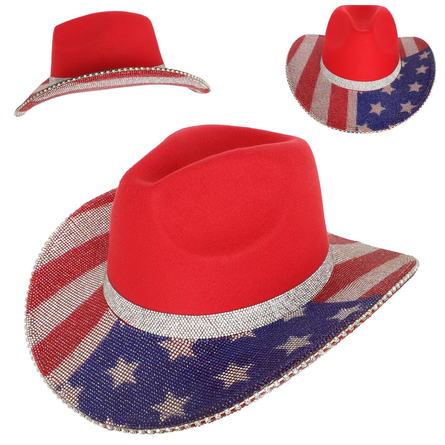 SP Sophia Collection - Fashion Western Rhinestone Embellished Cowboy Hat : American Flag