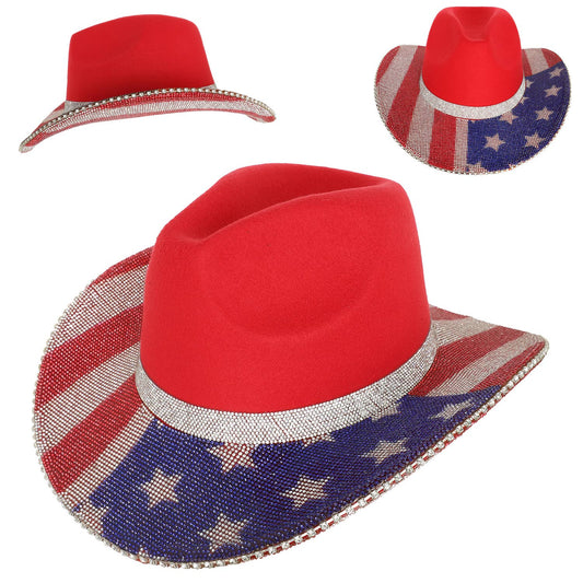 SP Sophia Collection - Fashion Western Rhinestone Embellished Cowboy Hat : American Flag