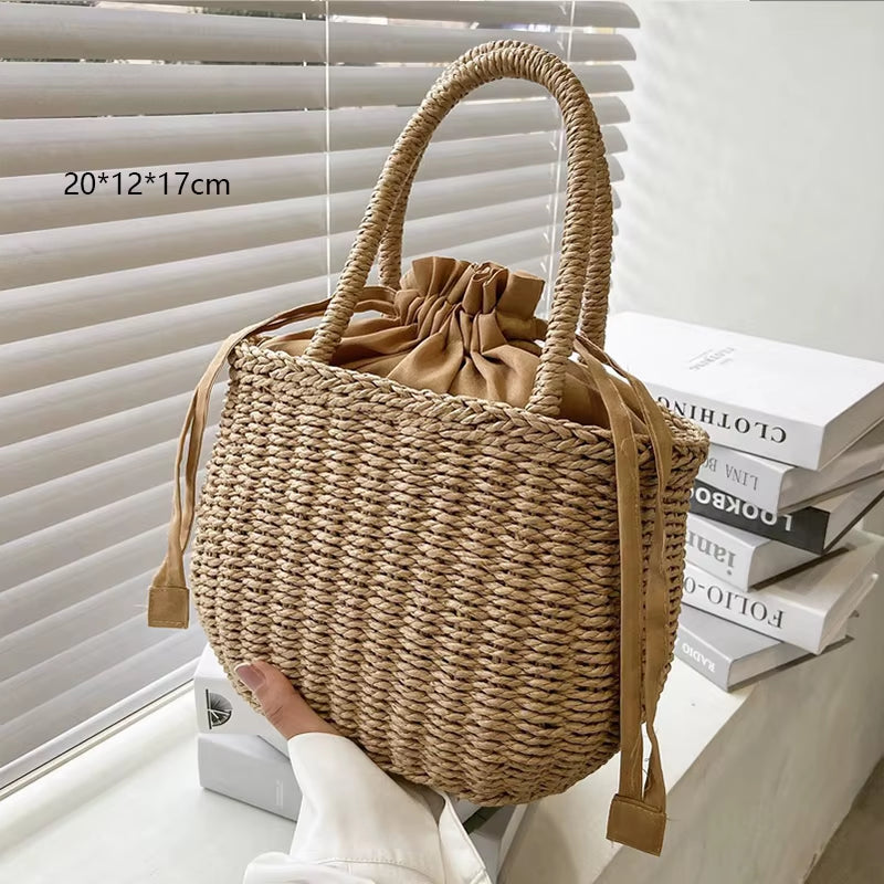 Woven Rattan Bag round Straw Shoulder Bag Small Beach Handbags Women Summer Hollow Handmade Messenger Crossbody Bags