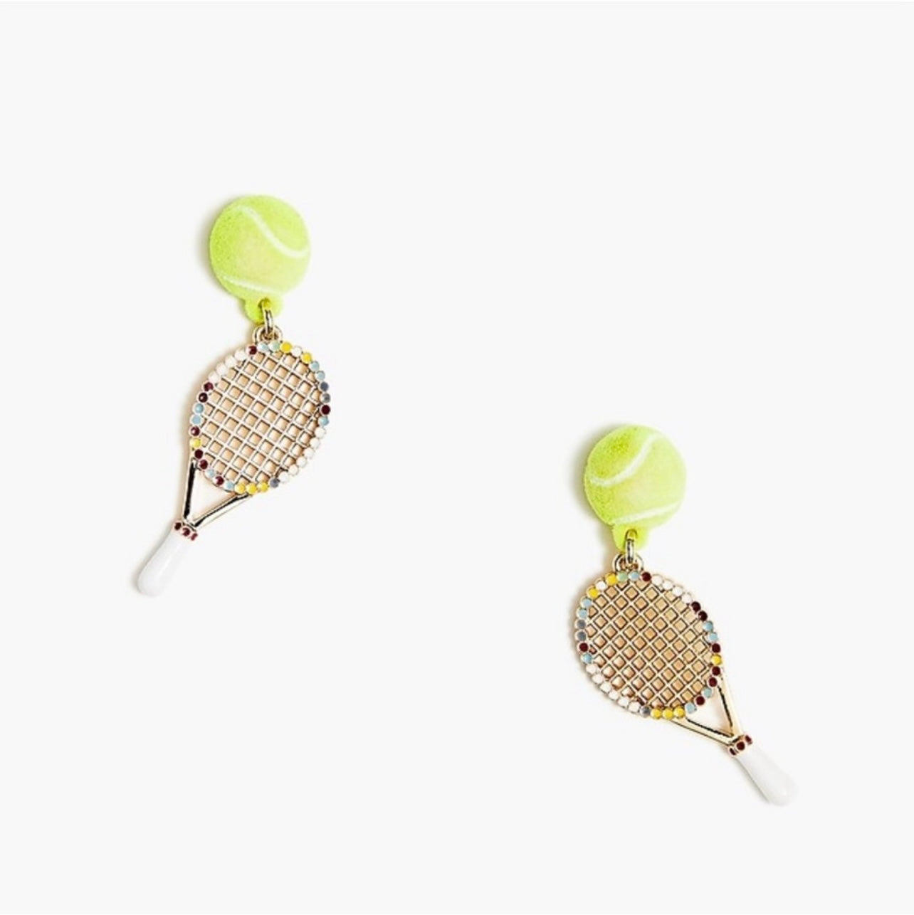 J.Crew Tennis Racket Earrings with Green Tennis ball Accents