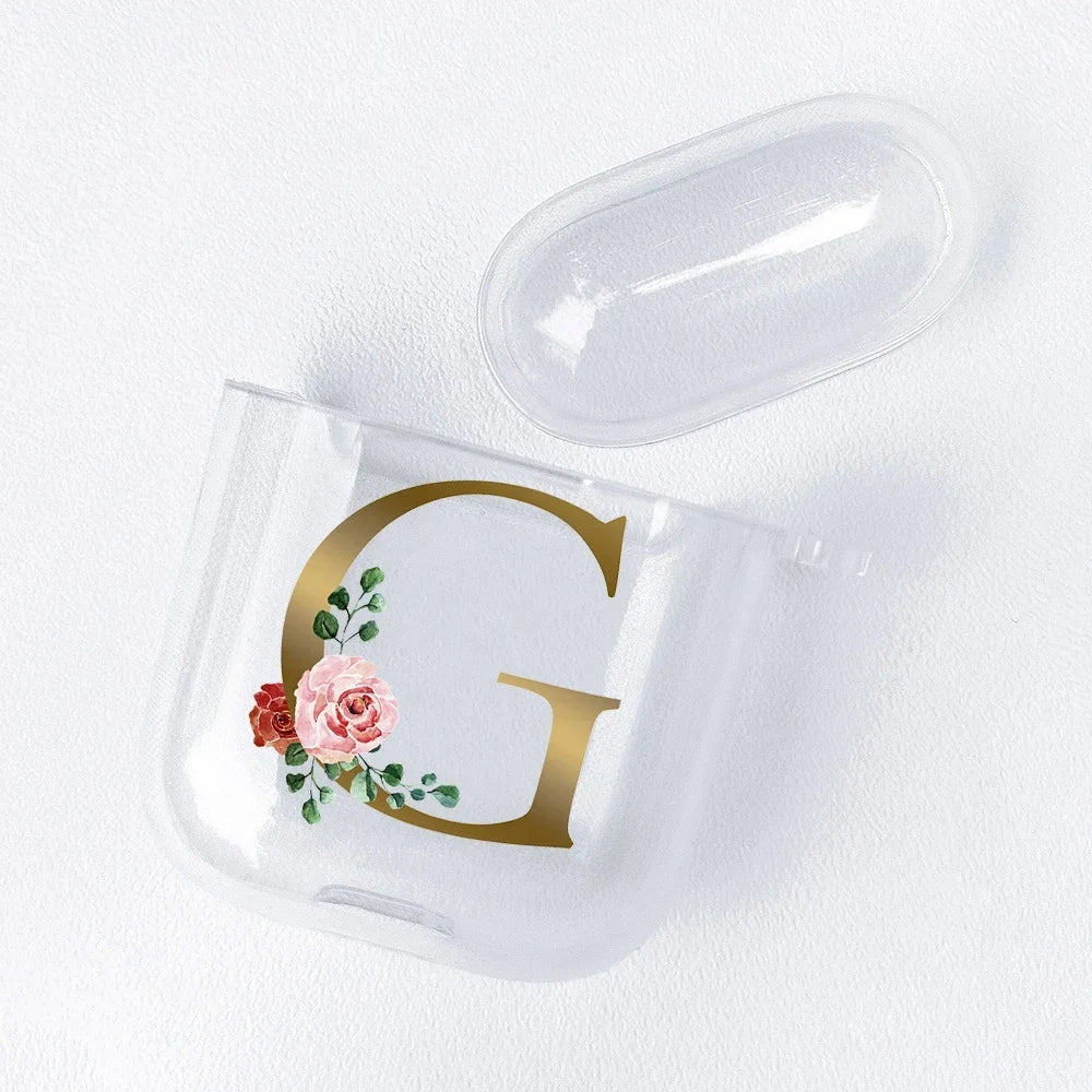 Rose Gold Alphabet Letter Clear Earphone Case For Apple AirPods 4 3rd 2 Pro2 Transparent Cover For Airpod 1 3 Protective Fundas