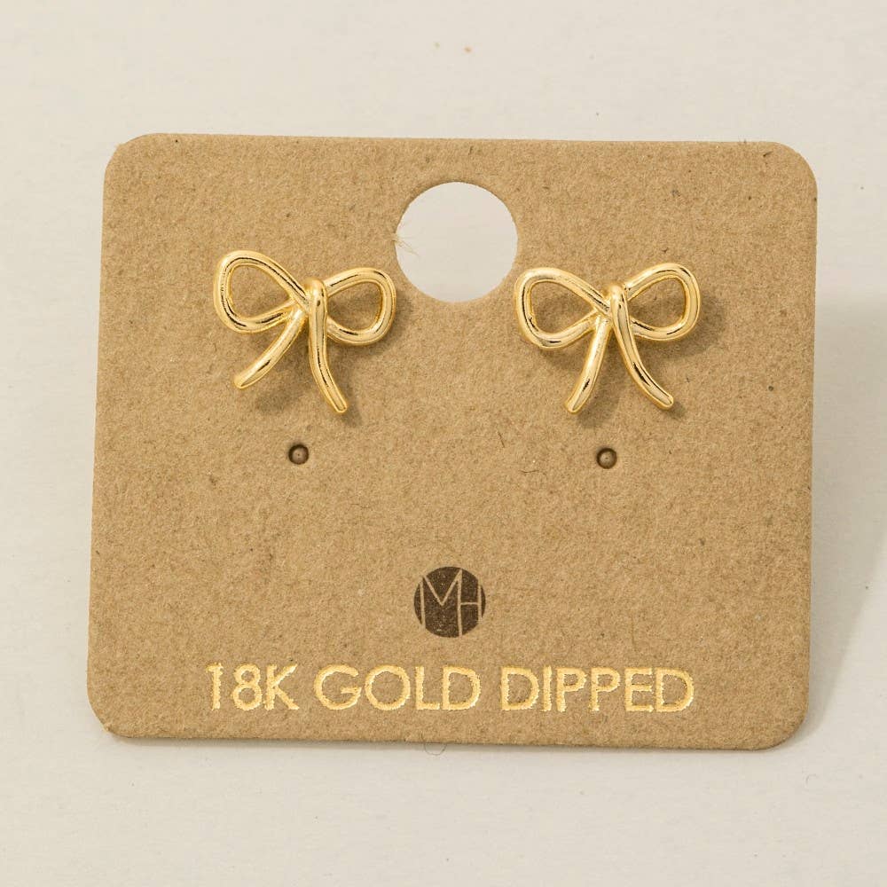 Fame Accessories - Gold Dipped Wire Ribbon Bow Stud Earrings: G