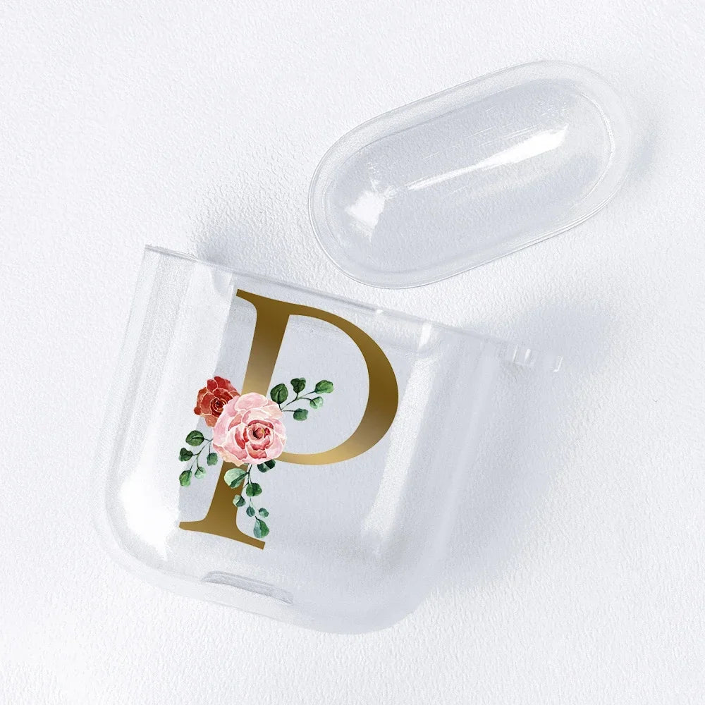 Rose Gold Alphabet Letter Clear Earphone Case For Apple AirPods 4 3rd 2 Pro2 Transparent Cover For Airpod 1 3 Protective Fundas