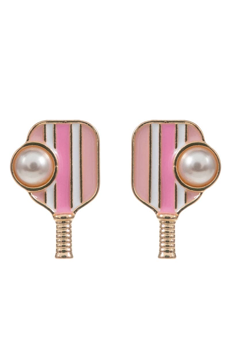 Designature New York - Pickleball Enamel With Pearl Post Earrings Gameday: Pink / ONE