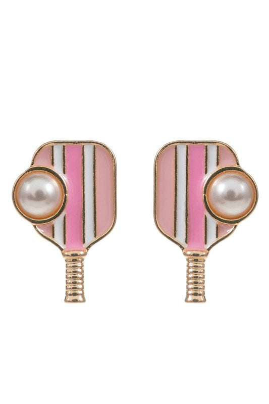 Designature New York - Pickleball Enamel With Pearl Post Earrings Gameday: Pink / ONE