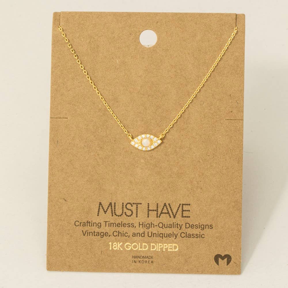 Fame Accessories - Gold Dipped Opal Studded Evil Eye Charm Necklace: G