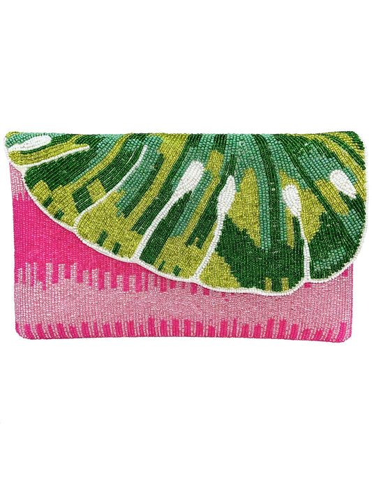 Ole - Monstera Leaf Beaded Women's Clutch Bag