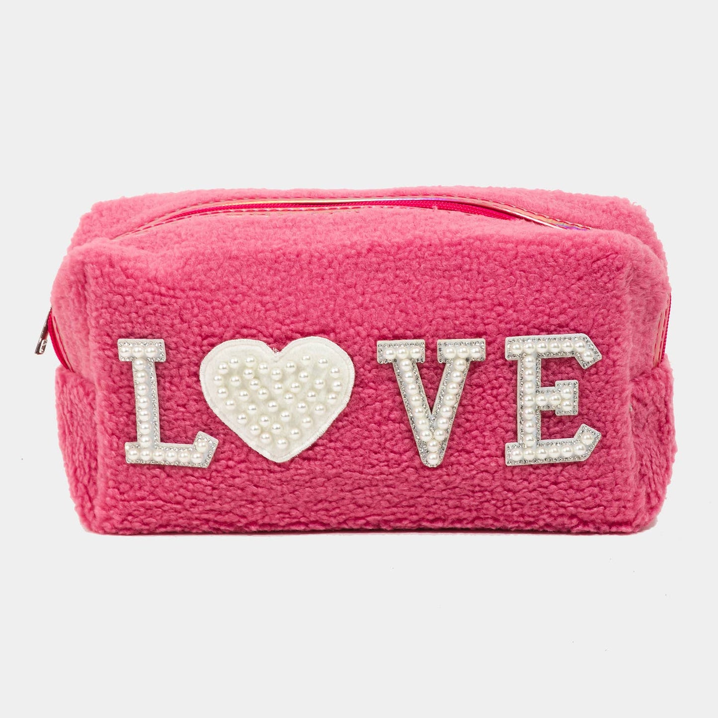 Collections by Fame Accessories - Pearly Studded Love Sherpa Pouch: PU