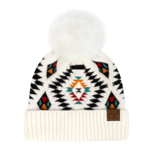 Truly Contagious - CC Southwest Print Beanie ( HAT-3001 ): White