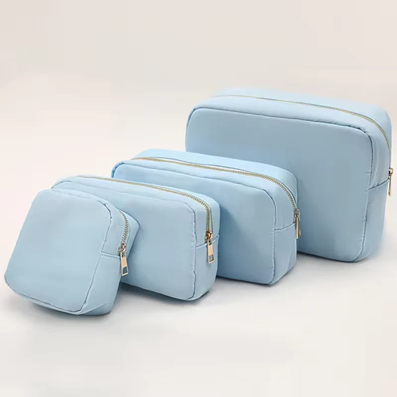 Candy Color DIY Personalized Embroidery Monogram Women Waterproof Toiletry Bag Travel Makeup Bag Nylon Cosmetic Pouch