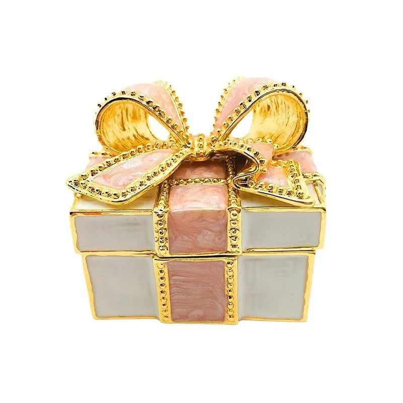 High-grade exquisite gift ornaments. Enamel jewelry box. Bow alloy crafts. Ring box Necklace storage box. Makeup desk storage