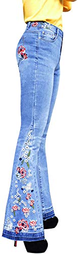 Lisskolo Bell Bottom Jeans for Women Flared Floral Embroidered Jean Wide Leg Denim Pants