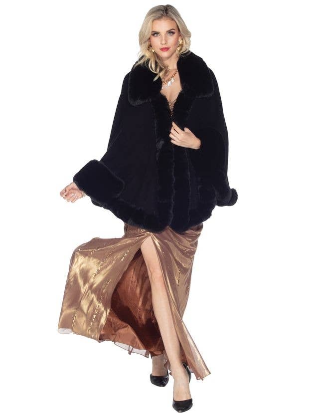 Aris A - Elegant Fur Cape: Black / One Size