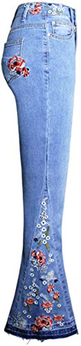 Lisskolo Bell Bottom Jeans for Women Flared Floral Embroidered Jean Wide Leg Denim Pants