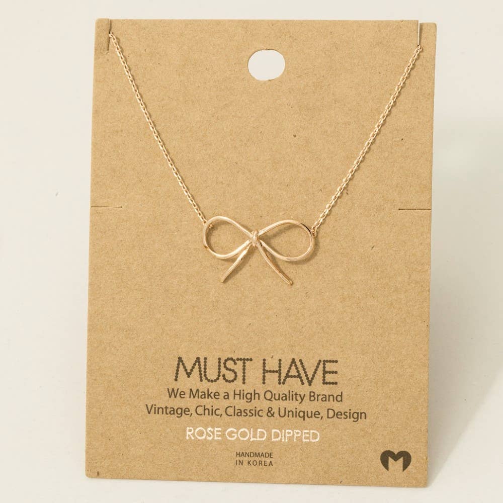 Fame Accessories - Gold Dipped Bow Tie Pendant Necklace: G