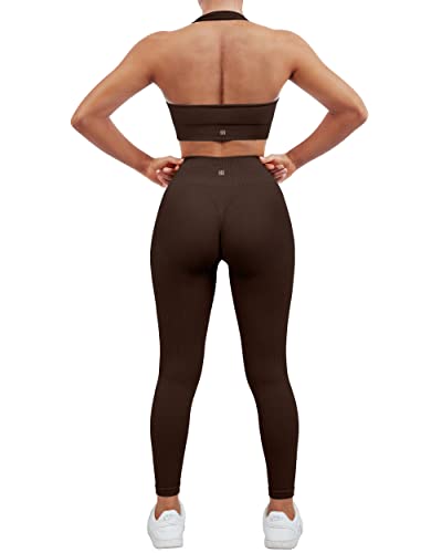 SUUKSESS Women Seamless Ribbed Workout Set Backless Sports Bra Booty Biker Short