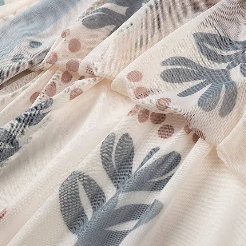 Rosa Clothing - Strappy Tulle midi dress with multicolor flowers print: Beige-R / M