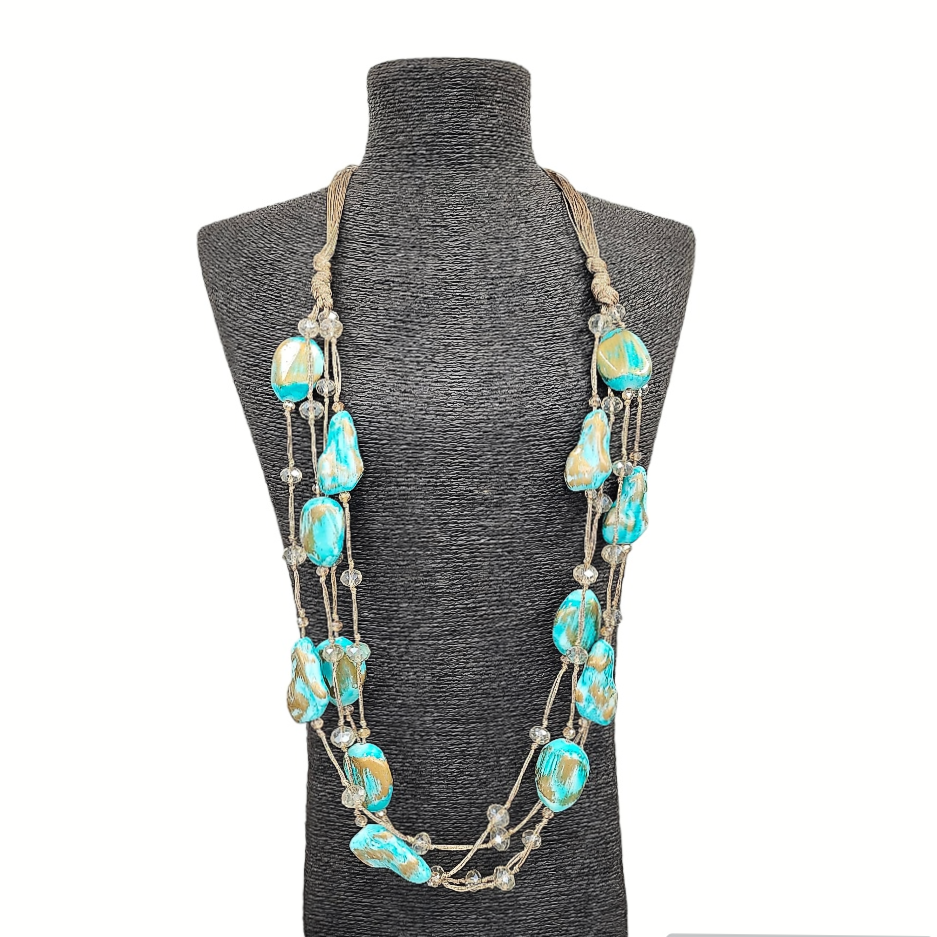 Bijoux Envie Statement Jewelry - Turquoise Blue Necklace | Boho Necklace | Wood | Beach | Sea
