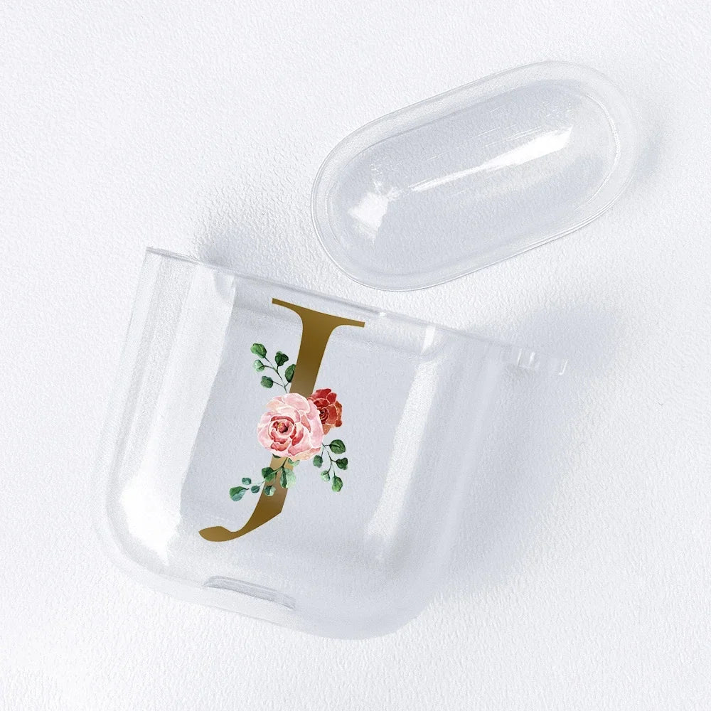Rose Gold Alphabet Letter Clear Earphone Case For Apple AirPods 4 3rd 2 Pro2 Transparent Cover For Airpod 1 3 Protective Fundas
