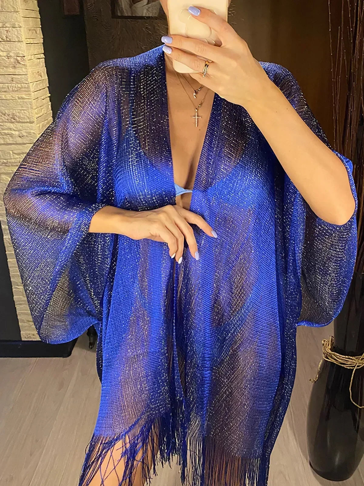 Tassel Gold Bikini Cover Up Sexy Beach Dress Tunics for Women Beachwear 2025 Summer cover-ups kaftan Evening Dress Shawls
