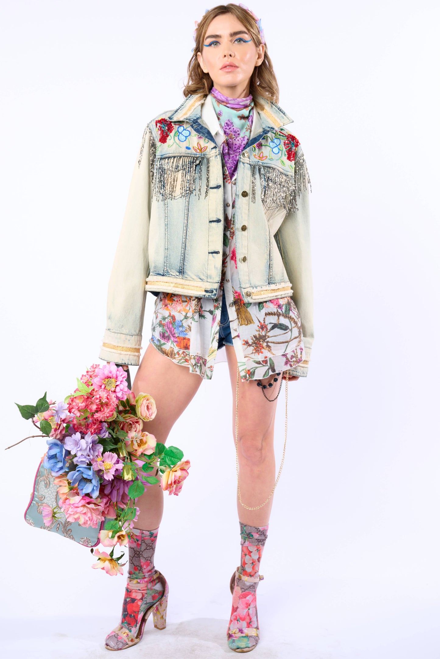 Aratta - Country Queen Embellished Denim Jacket: Washed Denim / M