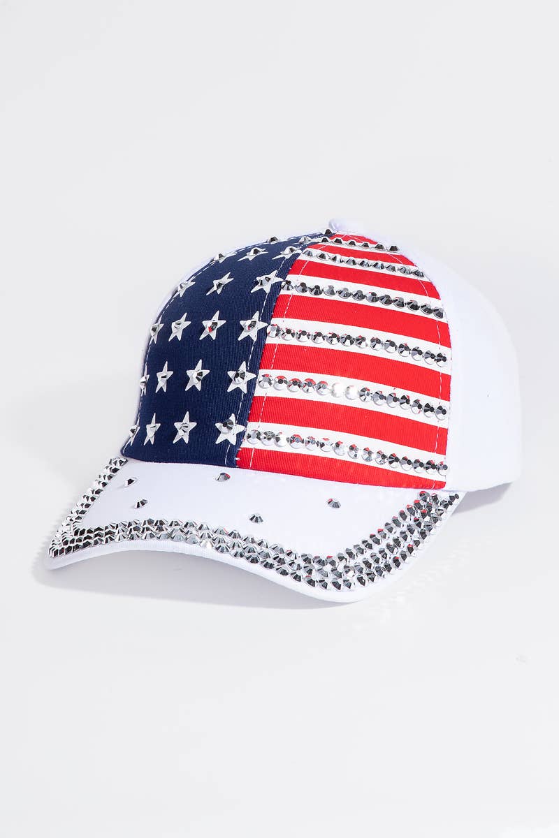 Collections by Fame Accessories - Studded American Flag Cap: BL
