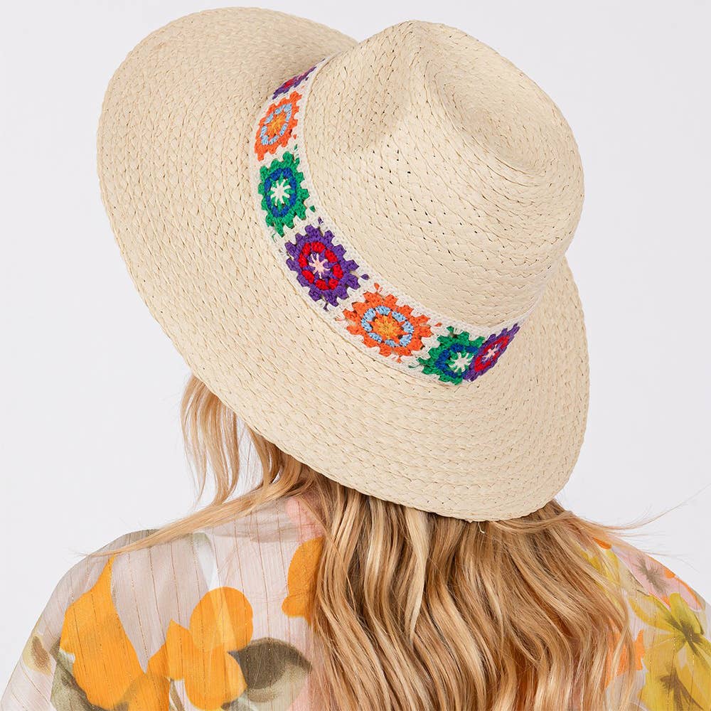 Sensibling Corp. - Floral Crochet Band Straw Hat
: White