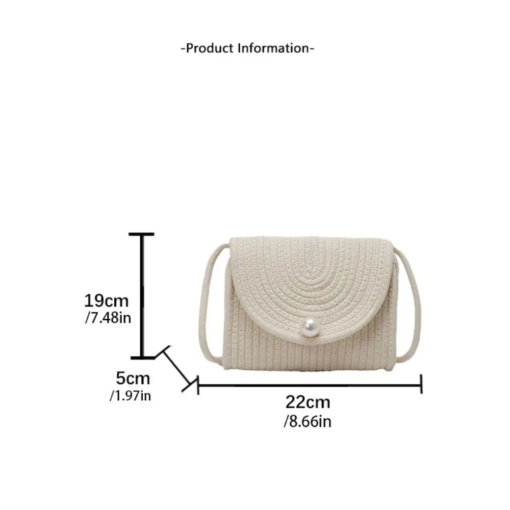 Simple Hollow Weave Straw Bag Beach Handbag Bohemian Style Beach Bag Cotton Rope Large Capacity Raffia Shoulder Bag Travel