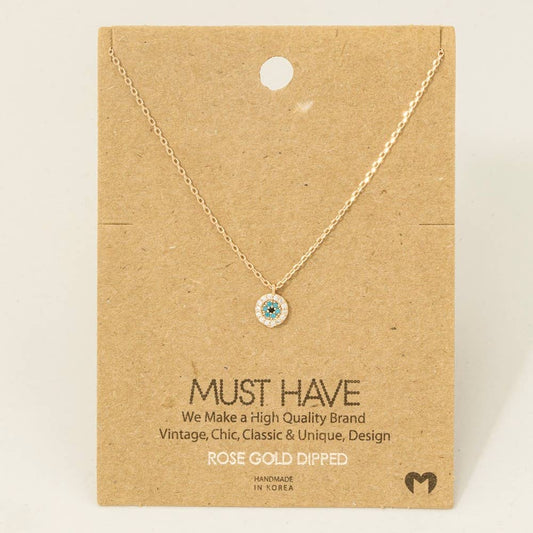 Fame Accessories - Gold Dipped Cz Trim Evil Eye Coin Necklace: RG