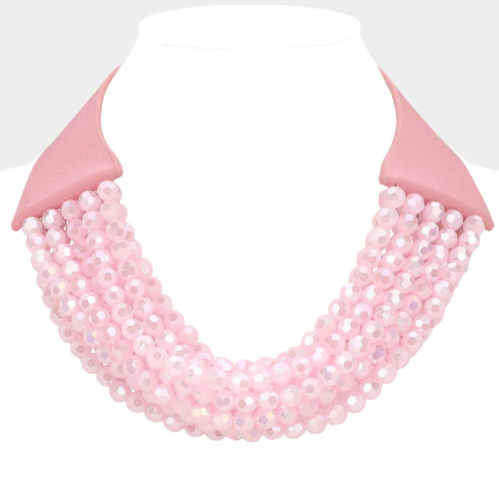 Sensibling Corp. - Chunky Acrylic Beaded Multi Layered Faux Leather Necklace: FUCHSIA