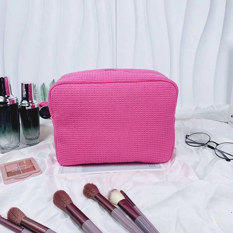 Personalized Makeup Bag -Travel Cosmetic Bag -Custom Waffle Weave Bag- Bridesmaid Gift - Monogram Toiletry Bag - Makeup Bag Set